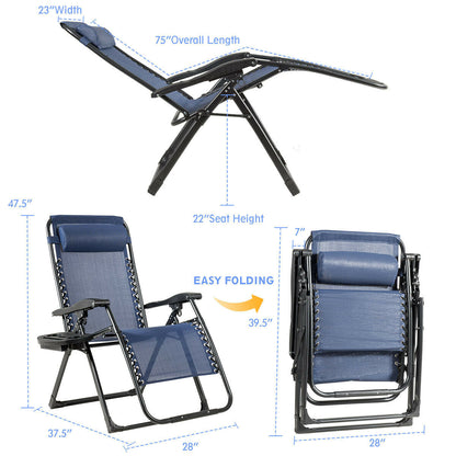Oversize Lounge Chair with Cup Holder of Heavy Duty for outdoor-Black - Navy