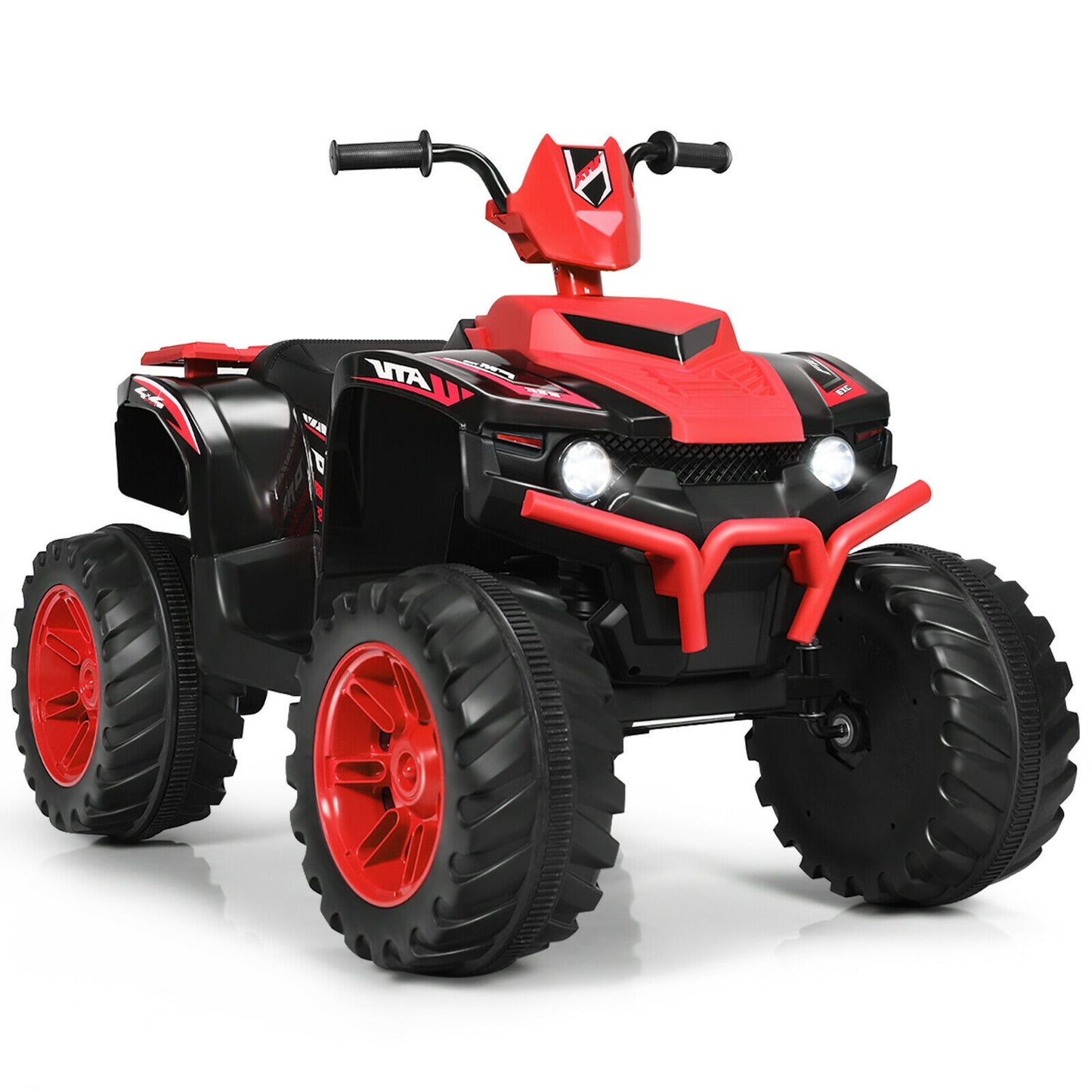 12V Kids Ride on ATV with LED Lights and Treaded Tires and LED lights-Orange - Red