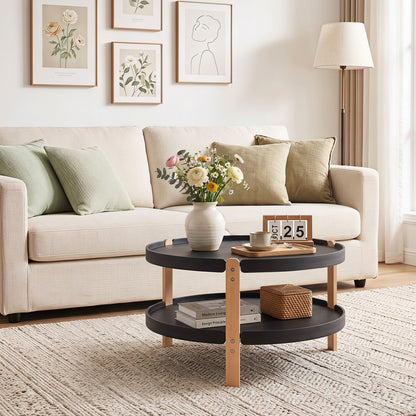 23.5" Round Coffee Table with 2-Tier Open Storage Shelf