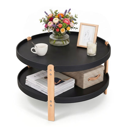 23.5" Round Coffee Table with 2-Tier Open Storage Shelf
