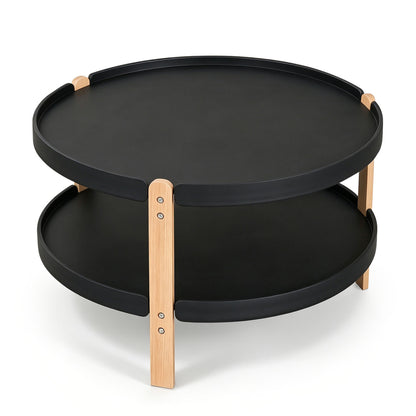23.5" Round Coffee Table with 2-Tier Open Storage Shelf