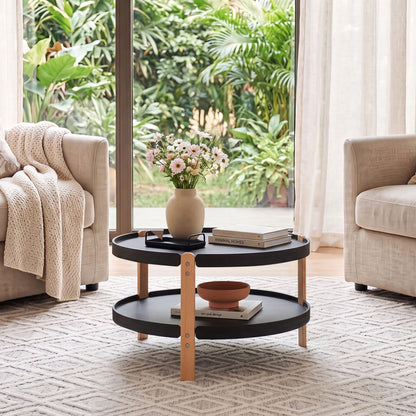 23.5" Round Coffee Table with 2-Tier Open Storage Shelf
