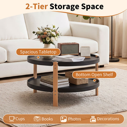 23.5" Round Coffee Table with 2-Tier Open Storage Shelf