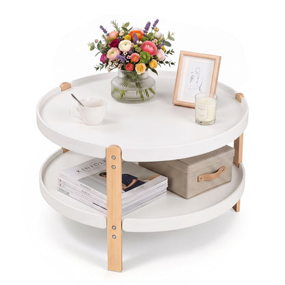23.5" Round Coffee Table with 2-Tier Open Storage Shelf