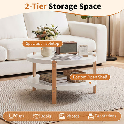 23.5" Round Coffee Table with 2-Tier Open Storage Shelf