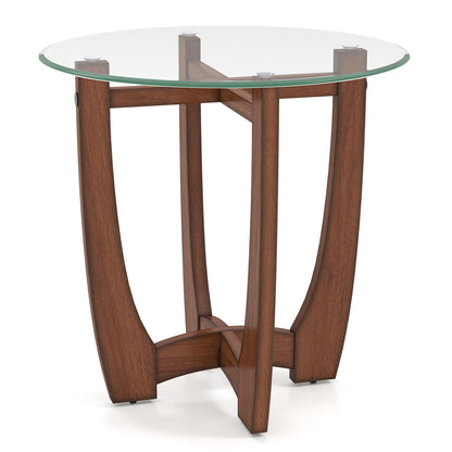 Round Glass End Table with X-Shaped Base - 23.5 Inch