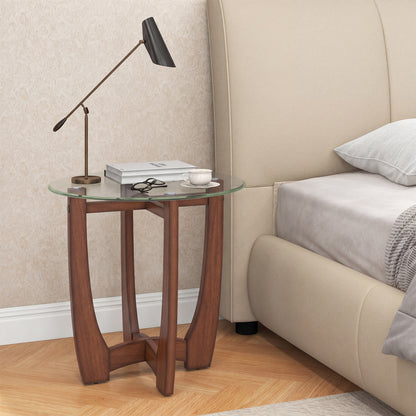 Round Glass End Table with X-Shaped Base - 23.5 Inch