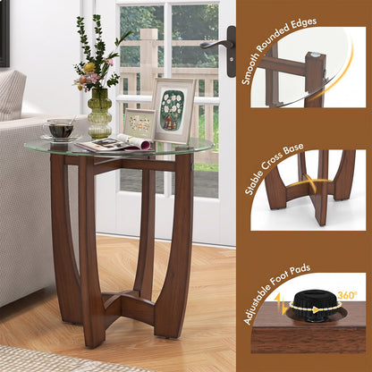 Round Glass End Table with X-Shaped Base - 23.5 Inch