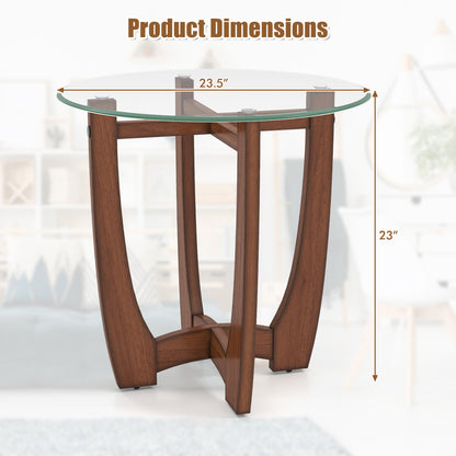 Round End Table Set of 2 with Tempered Glass Top
