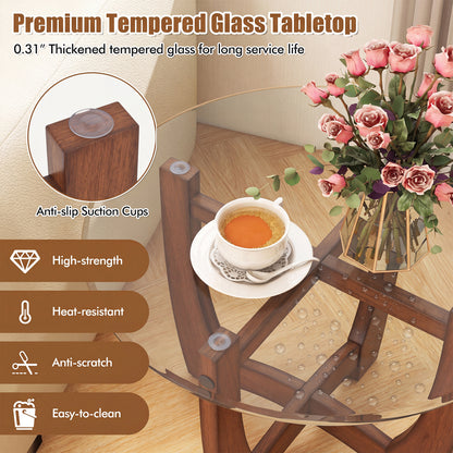 Round End Table Set of 2 with Tempered Glass Top