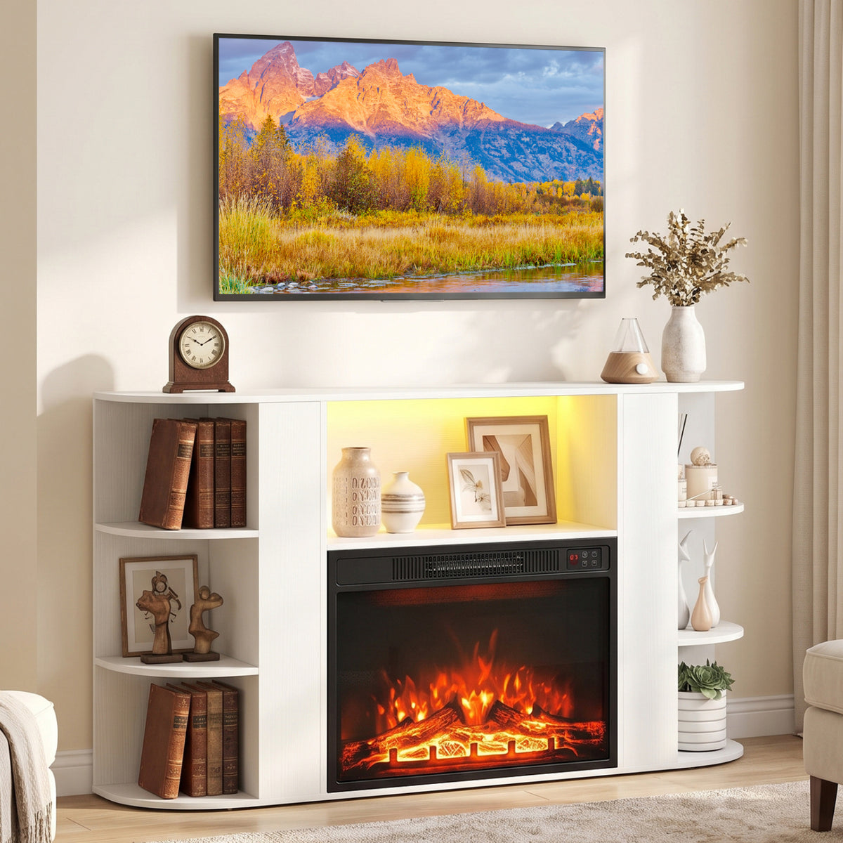23” Electric Fireplace and 50” Fireplace TV Stand with RGB Lights for Living Room