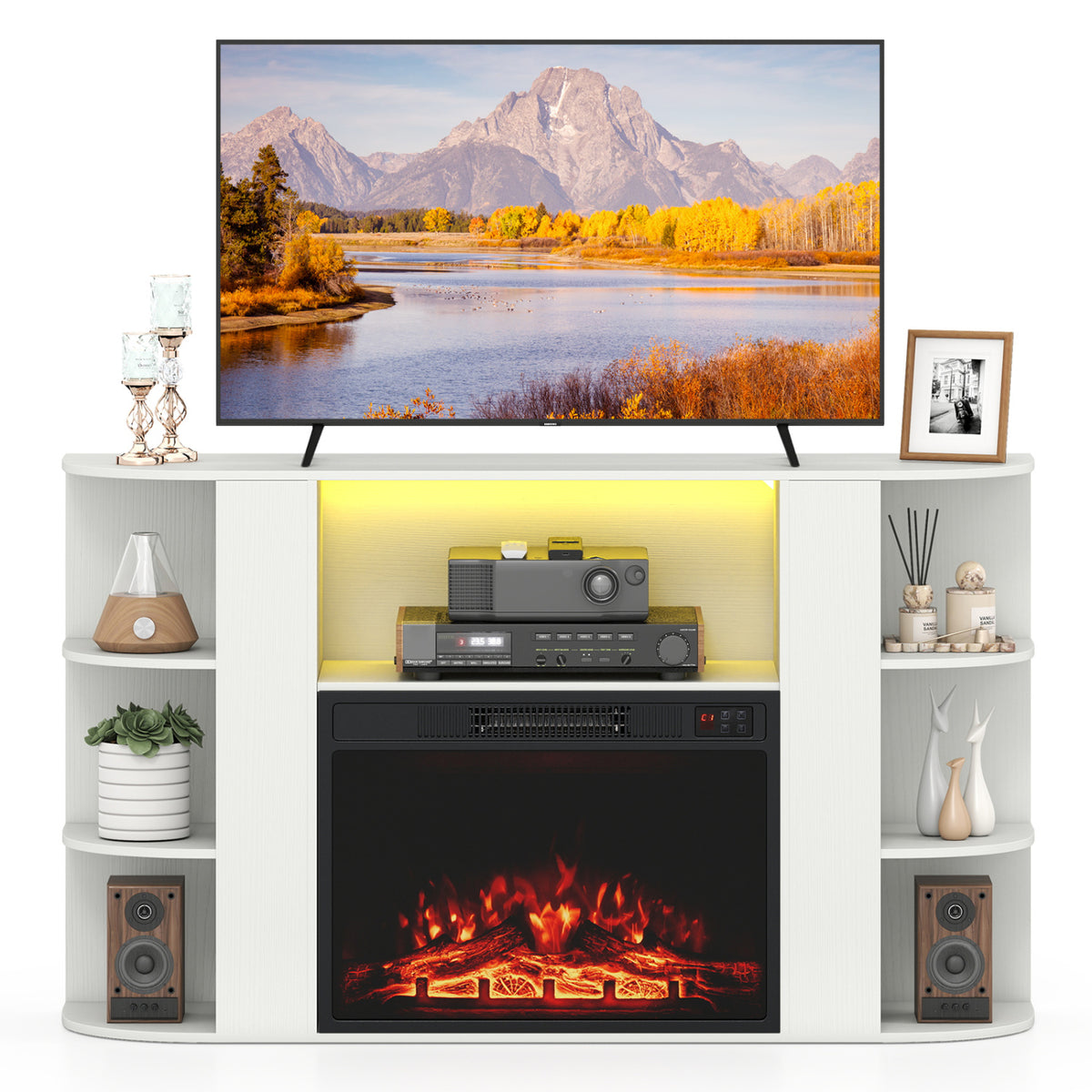 23” Electric Fireplace and 50” Fireplace TV Stand with RGB Lights for Living Room