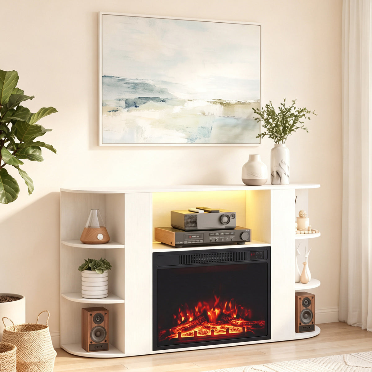 23” Electric Fireplace and 50” Fireplace TV Stand with RGB Lights for Living Room