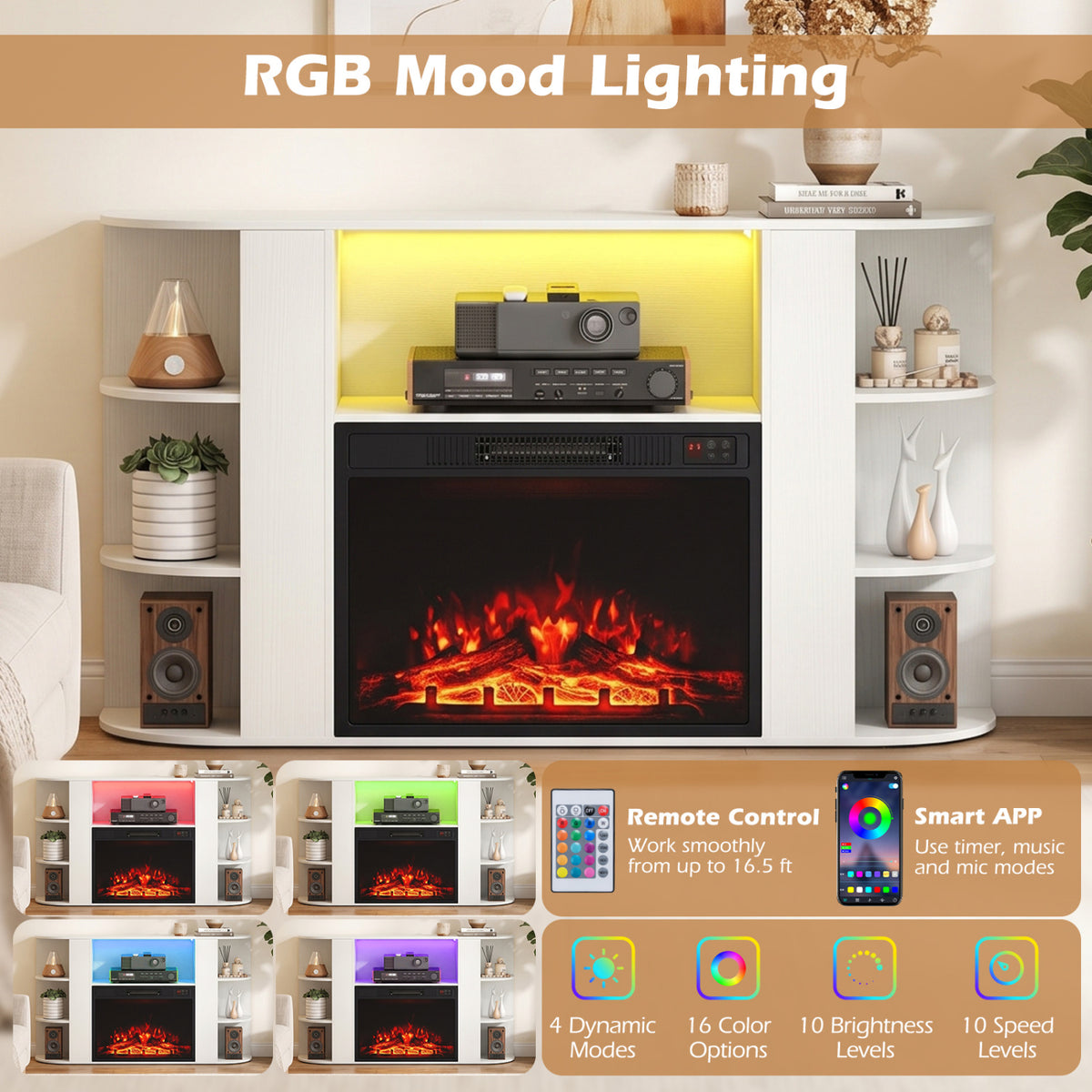 23” Electric Fireplace and 50” Fireplace TV Stand with RGB Lights for Living Room