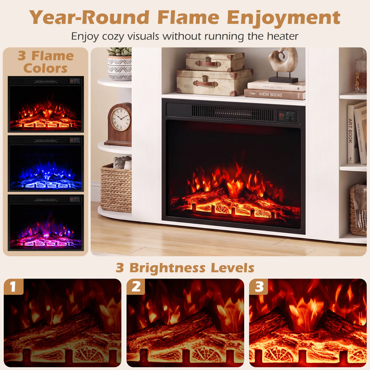 23” Electric Fireplace and 50” Fireplace TV Stand with RGB Lights for Living Room