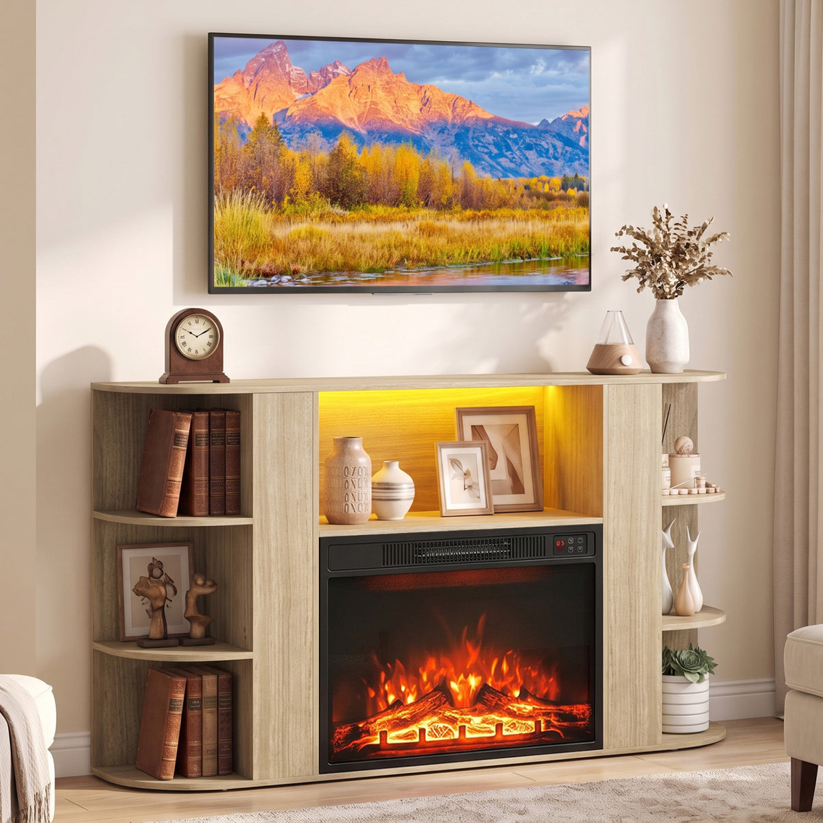 23” Electric Fireplace and 50” Fireplace TV Stand with RGB Lights for Living Room