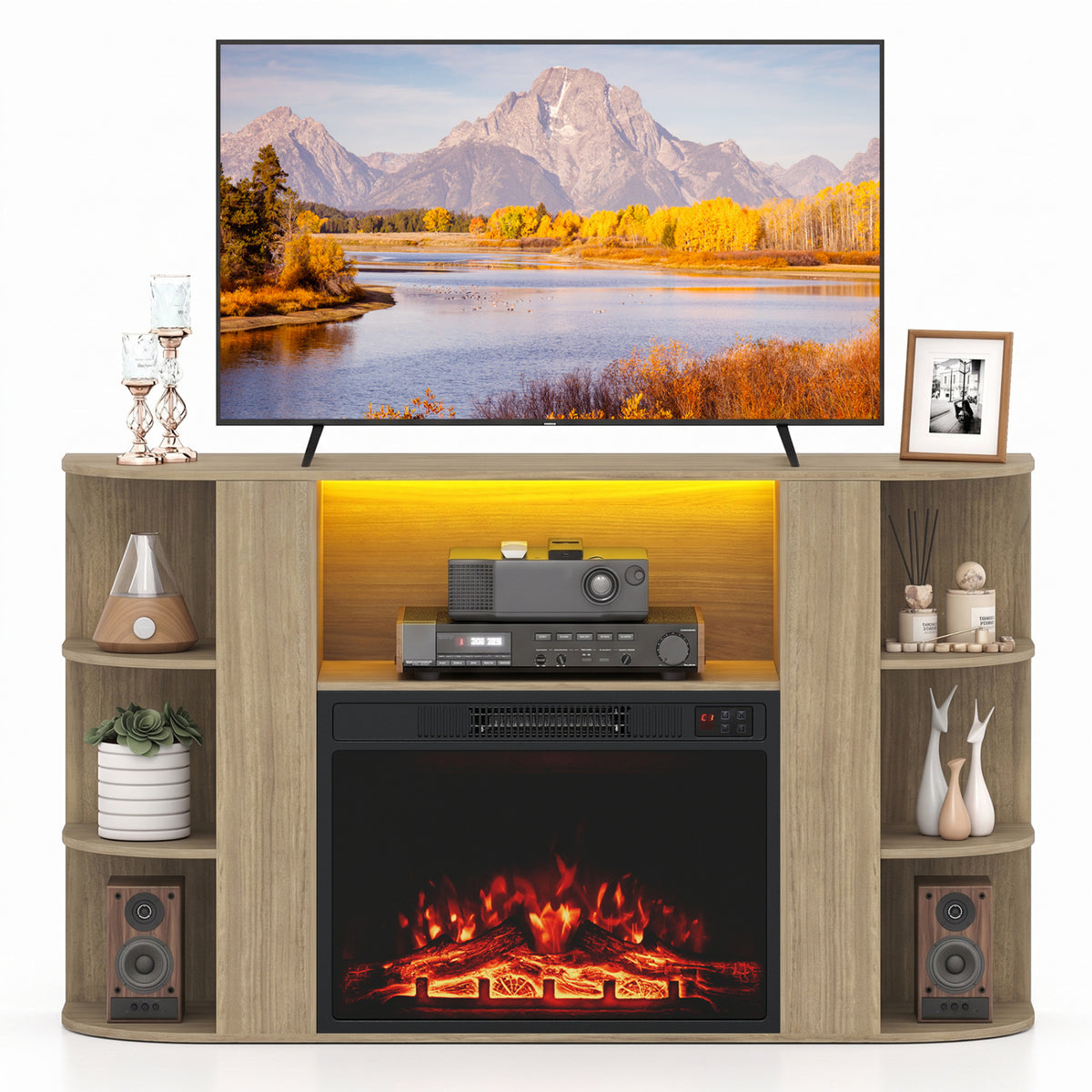 23” Electric Fireplace and 50” Fireplace TV Stand with RGB Lights for Living Room