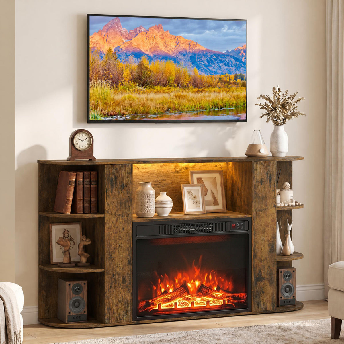 23” Electric Fireplace and 50” Fireplace TV Stand with RGB Lights for Living Room