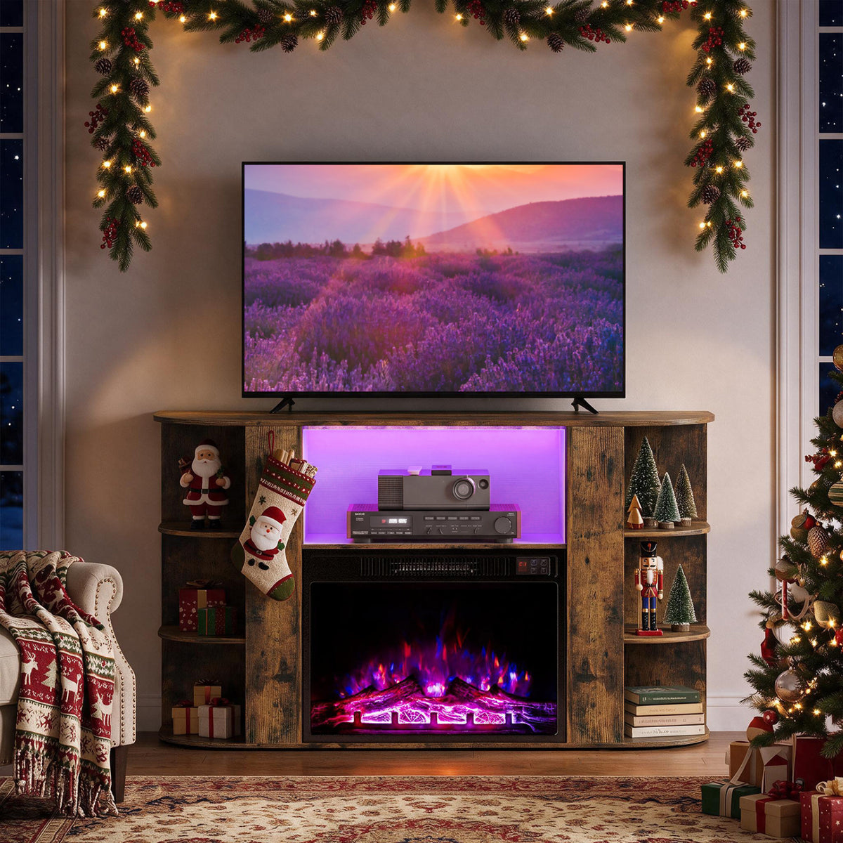 23” Electric Fireplace and 50” Fireplace TV Stand with RGB Lights for Living Room