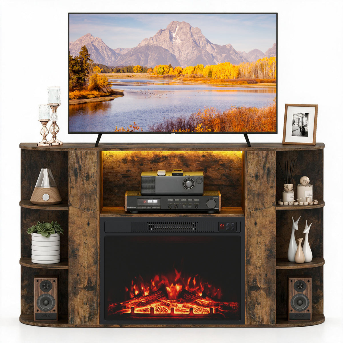 23” Electric Fireplace and 50” Fireplace TV Stand with RGB Lights for Living Room