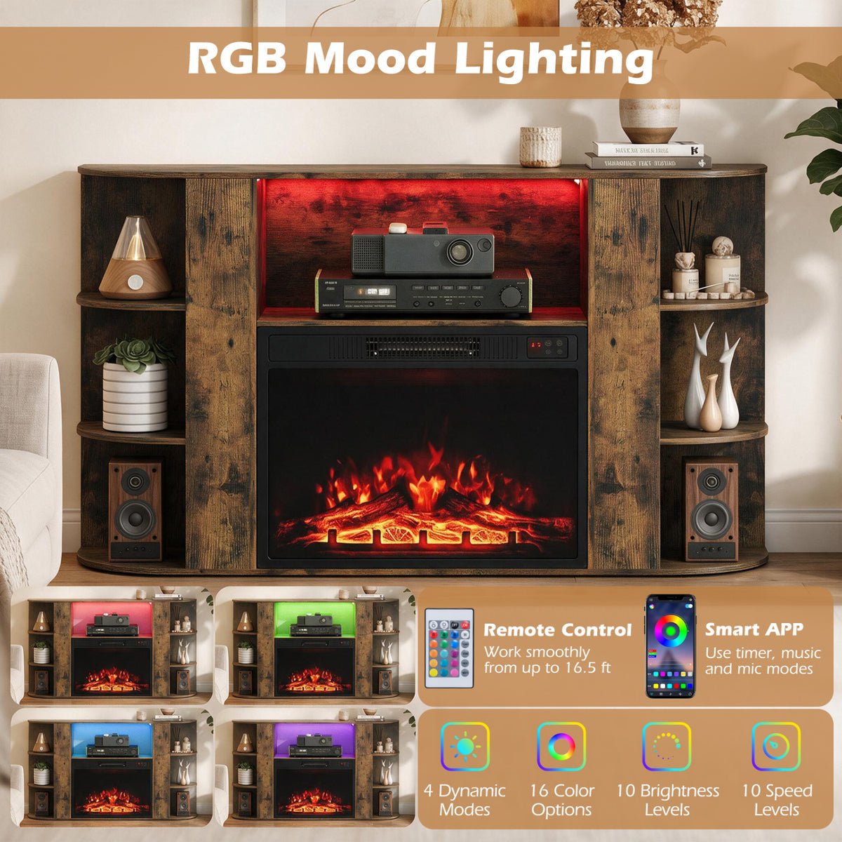 23” Electric Fireplace and 50” Fireplace TV Stand with RGB Lights for Living Room