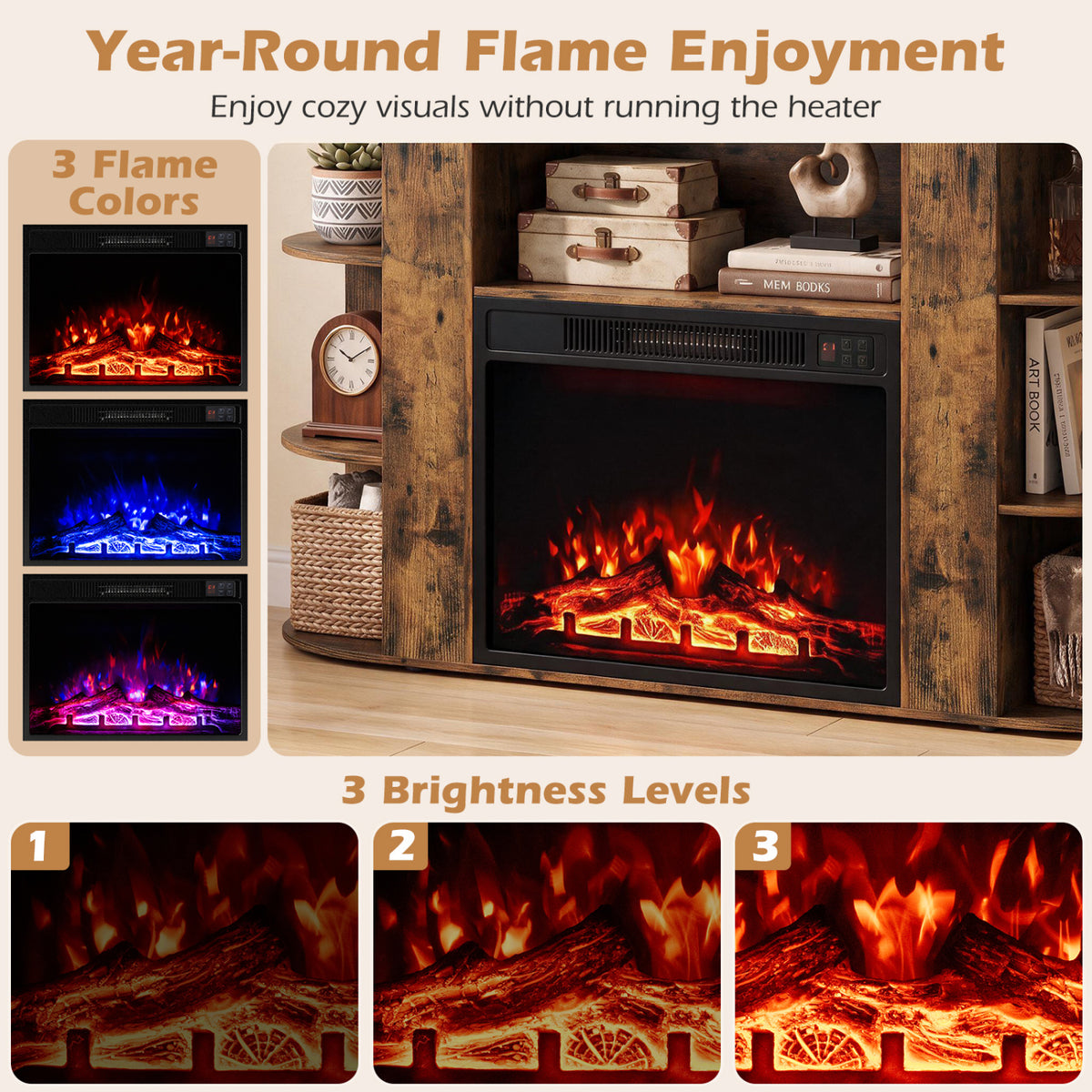 23” Electric Fireplace and 50” Fireplace TV Stand with RGB Lights for Living Room