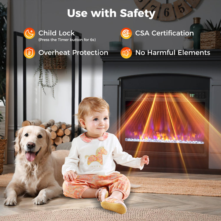 23 Inch 1500W Recessed Electric Fireplace Insert with Remote Control