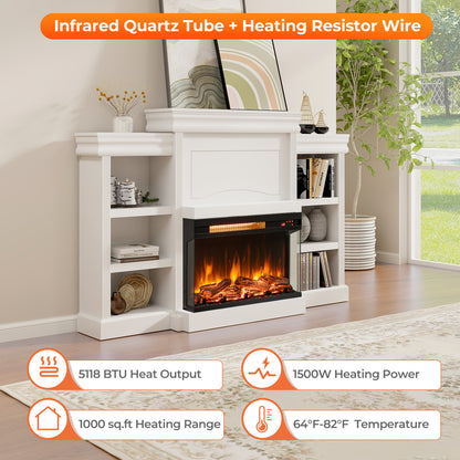 23 Inch 3-Sided Electric Fireplace 1500W Recessed Fireplace Insert-Black