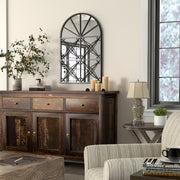 23 Inches x 34 Inches Arched Window Pane Mirror with Metal Frame for Living Room-Black