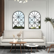 23 Inches x 34 Inches Arched Window Pane Mirror with Metal Frame for Living Room-Black