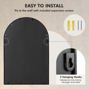 23 Inches x 34 Inches Arched Window Pane Mirror with Metal Frame for Living Room-Black