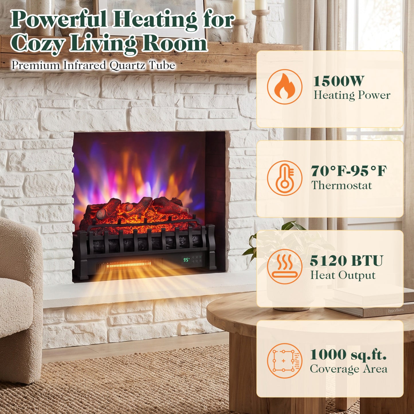 23" WiFi Electric Fireplace Insert with App & Remote Control