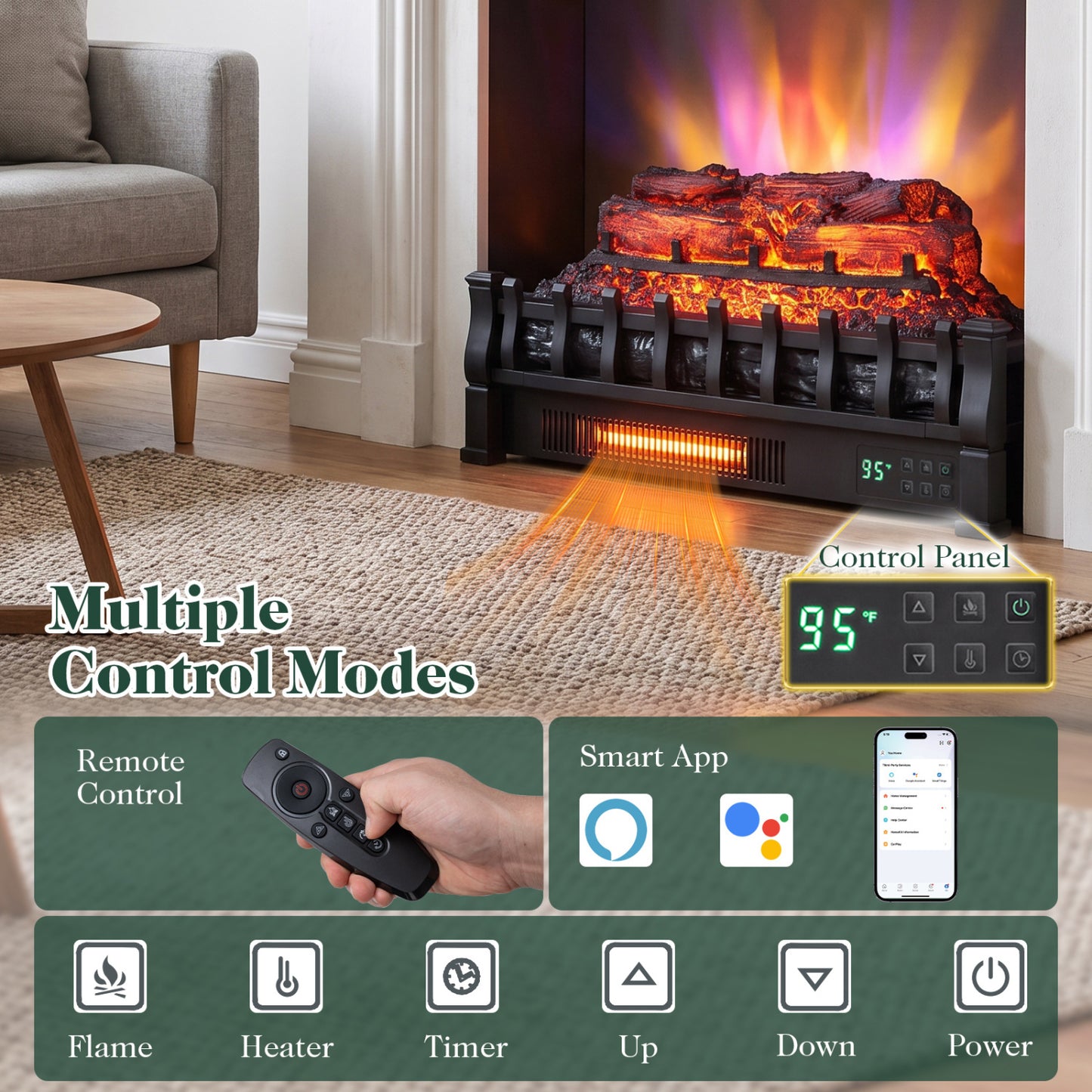 23" WiFi Electric Fireplace Insert with Remote Control