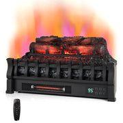 23 Inch Infrared Quartz Electric Fireplace Pinewood Log Heater with Adjustable Flame-Black
