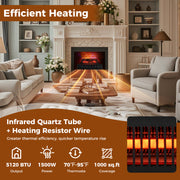 23 Inch Infrared Quartz Electric Fireplace Pinewood Log Heater with Adjustable Flame-Black