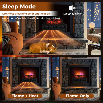 23 Inch Infrared Quartz Electric Fireplace Pinewood Log Heater with Adjustable Flame-Black
