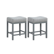24.5 Inches Linen Fabric Saddle Stools Set of 2 with Cushioned Seat-Gray