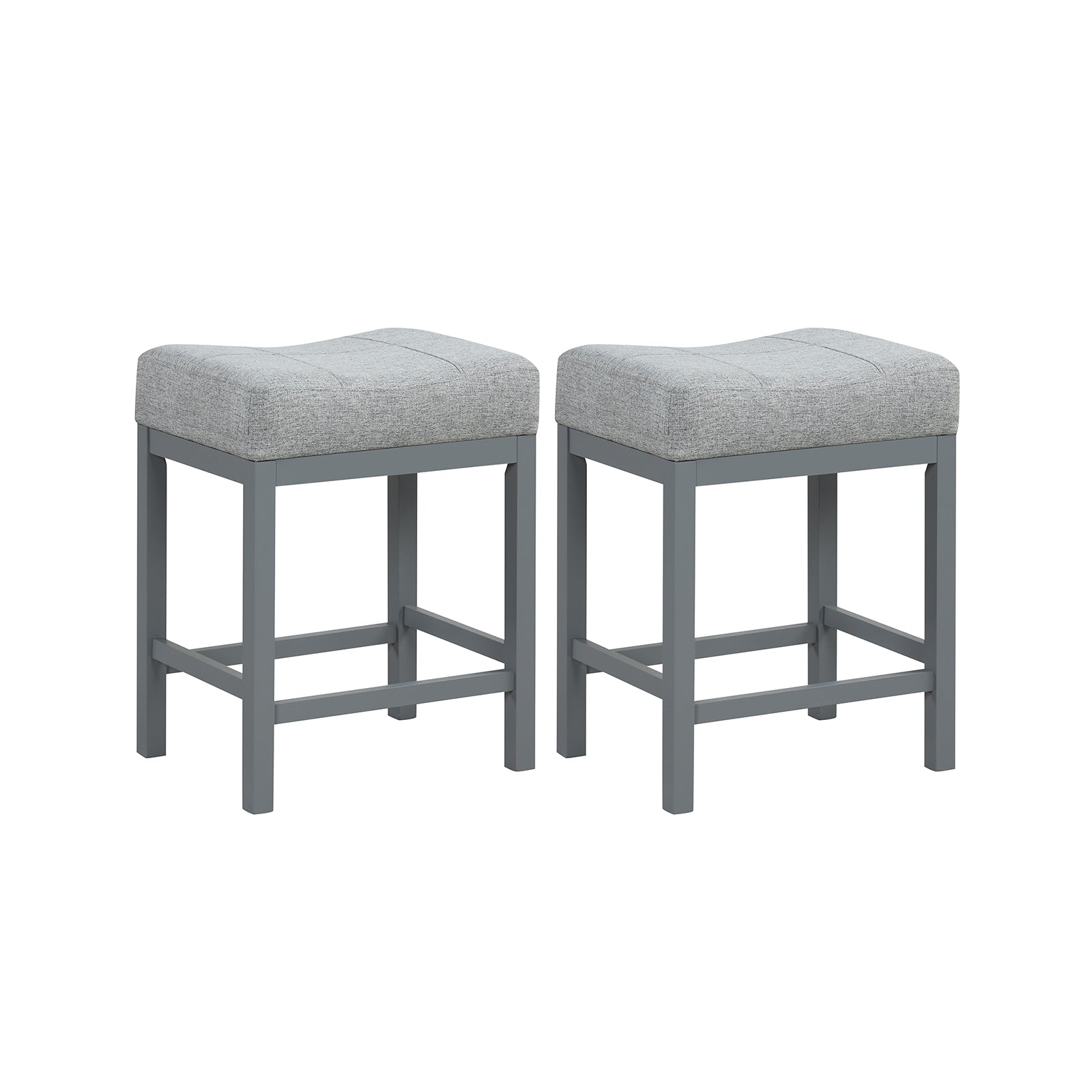 24.5 Inches Linen Fabric Saddle Stools Set of 2 with Cushioned Seat-Gray - Gray