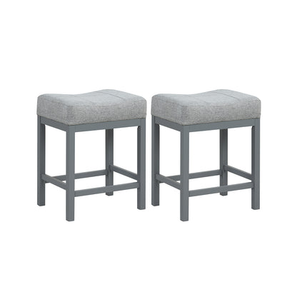 24.5 Inches Linen Fabric Saddle Stools Set of 2 with Cushioned Seat-Gray - Gray