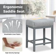 24.5 Inches Linen Fabric Saddle Stools Set of 2 with Cushioned Seat-Gray