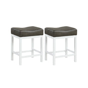 24.5 Inches Linen Fabric Saddle Stools Set of 2 with Cushioned Seat-Black and White