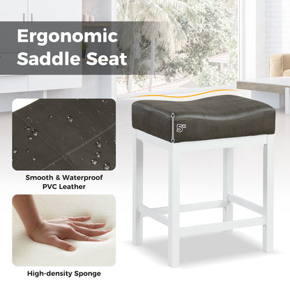 24.5 Inches Linen Fabric Saddle Stools Set of 2 with Cushioned Seat