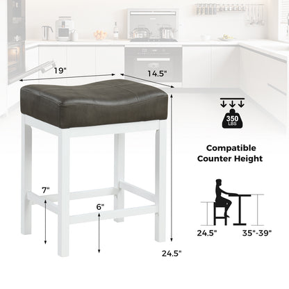24.5 Inches Linen Fabric Saddle Stools Set of 2 with Cushioned Seat