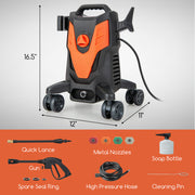 2400 PSI Electric Pressure Washer with 4 Universal Wheels-Orange