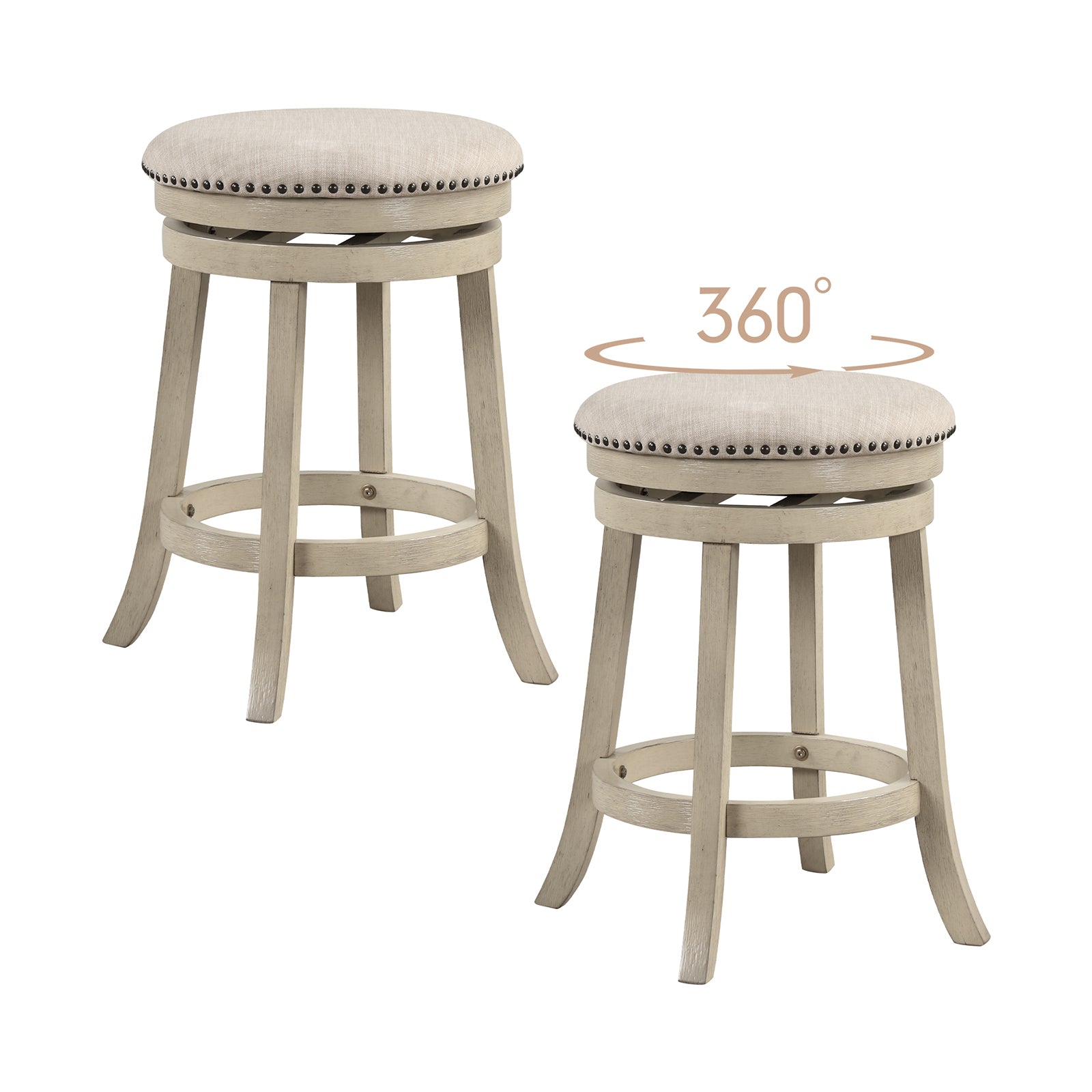 24/26 Inches Swivel Bar Stools Set of 2 wth Wooden Frame-24 inches - 26.5 Inches