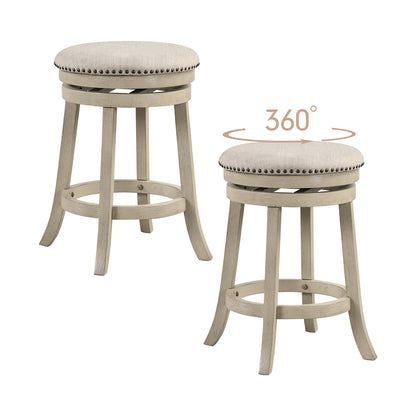 24/26 Inches Swivel Bar Stools Set of 2 wth Wooden Frame-24 inches - 26.5 Inches
