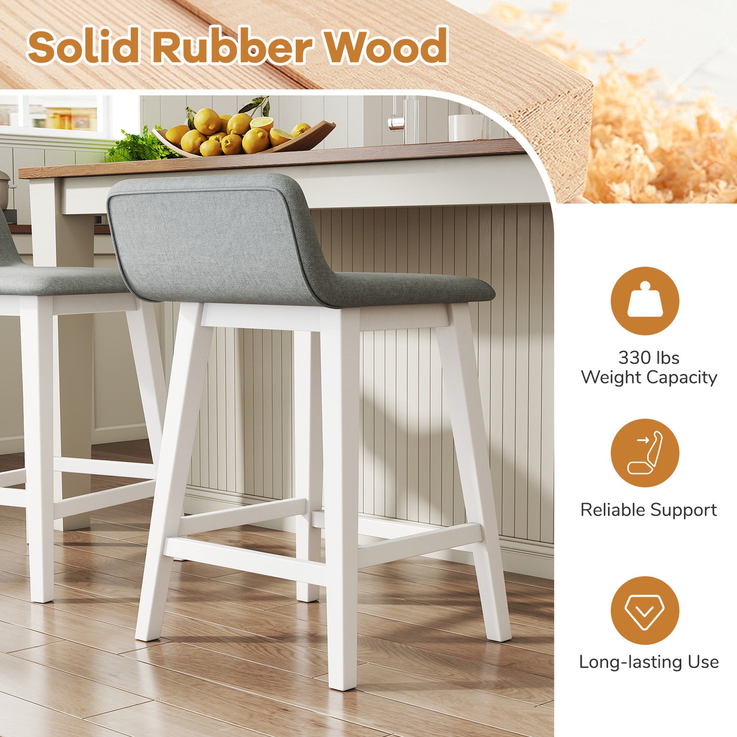 24 Inch Counter Height Bar Stools Set of 2 with Low Back-White