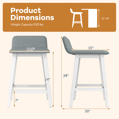 24 Inch Counter Height Bar Stools Set of 2 with Low Back-White