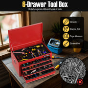 24 Inch Tool Chest Case with 6 Drawers and Top Storage for Garage Repair Shop & Warehouse-Red