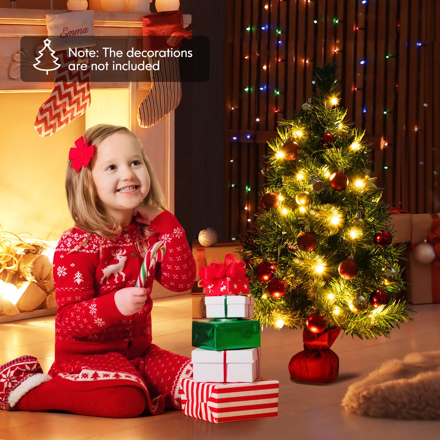 24 Inch Mini Pre-Lit Christmas Tree Small Tabletop Fir Xmas Tree